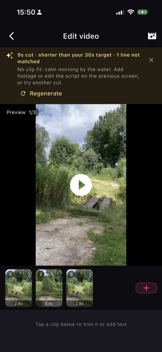 The finished cut in the RawCut editor