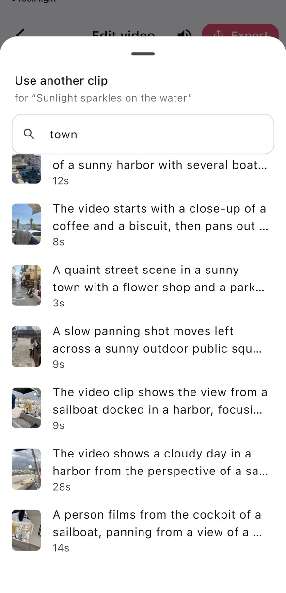 Searching the RawCut clip library for another shot that fits the same script line